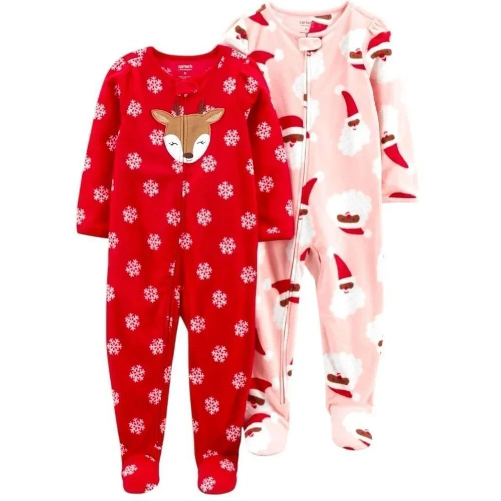 NEW Carter’s Just One You Toddler Fleece Footed Pajamas Santa & Reindeer Snowfla